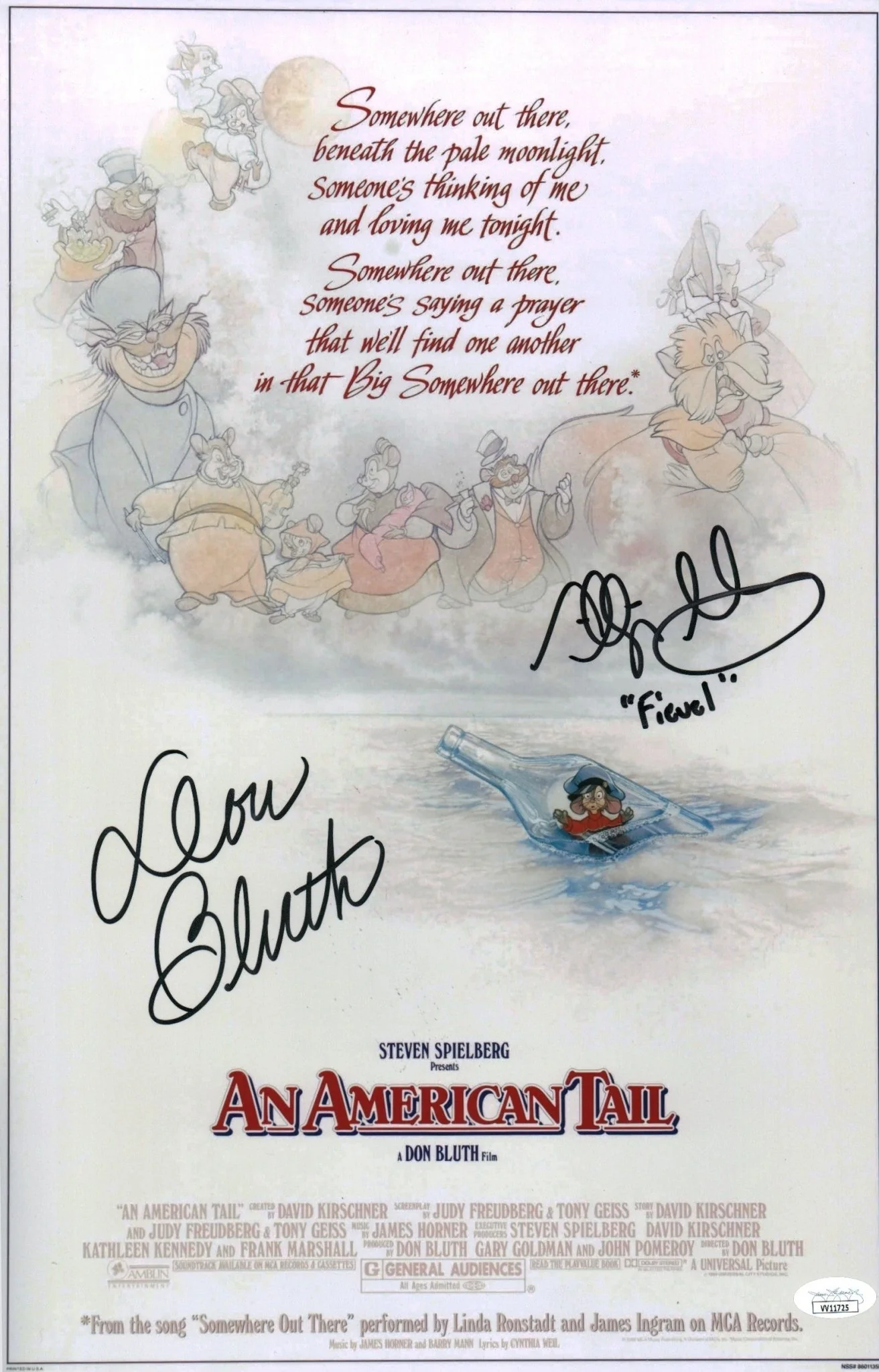 An American Tail 11x17 Photo Poster Cast x2 Signed Glasser, Bluth JSA Certified Autograph