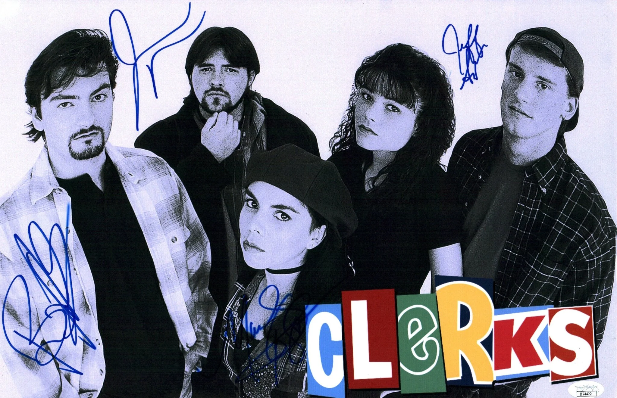 Clerks 11x17 Mini Poster Cast x4 Signed Anderson, Ghigliotti, O'Halloran, Mewes JSA Certified Autograph - Image 2