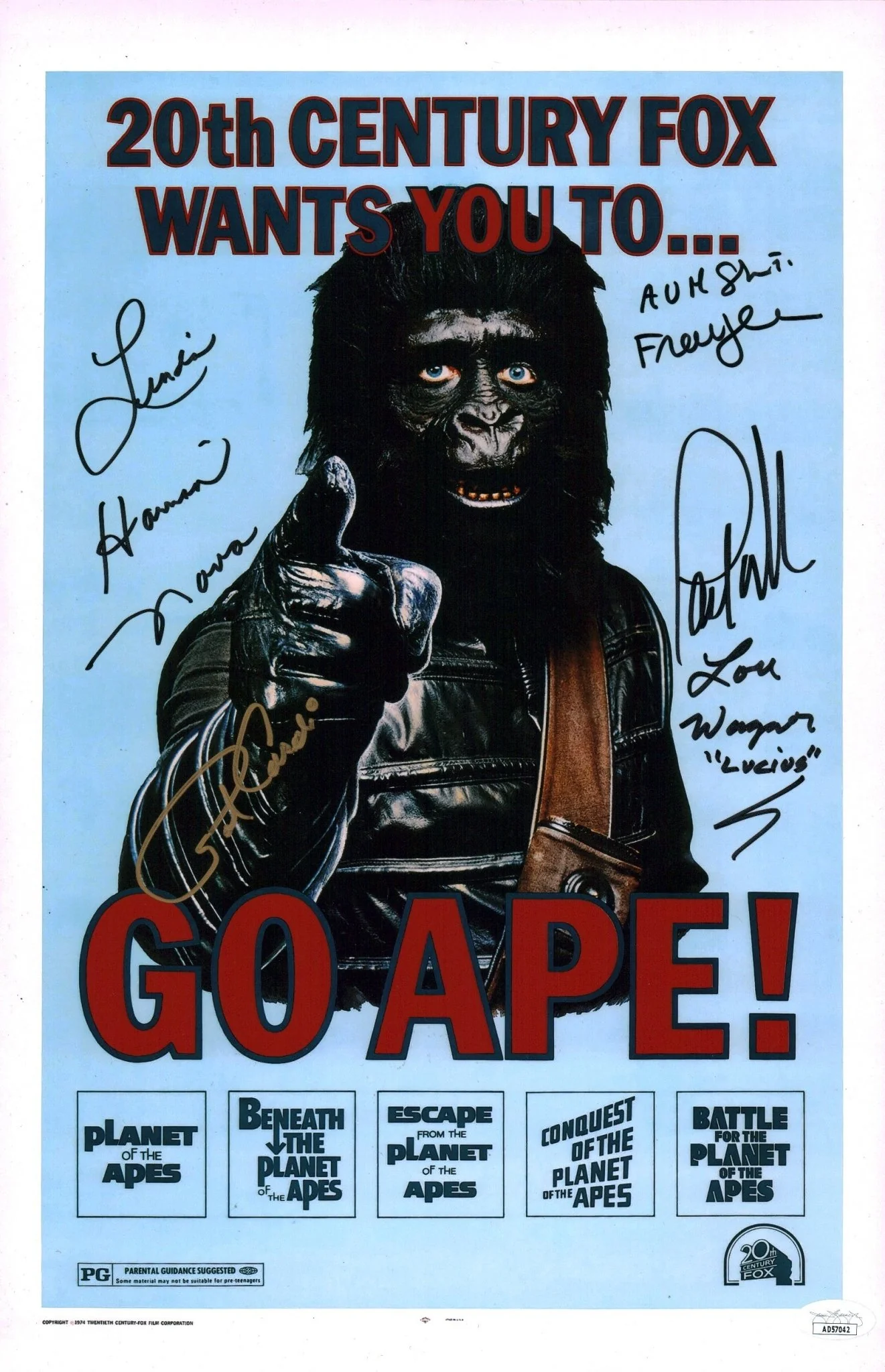 Planet of the Apes 11x17 Photo Poster Cast x5 Harrison, Cardi, Wagner, Williams, Nuyen JSA Certified Autograph