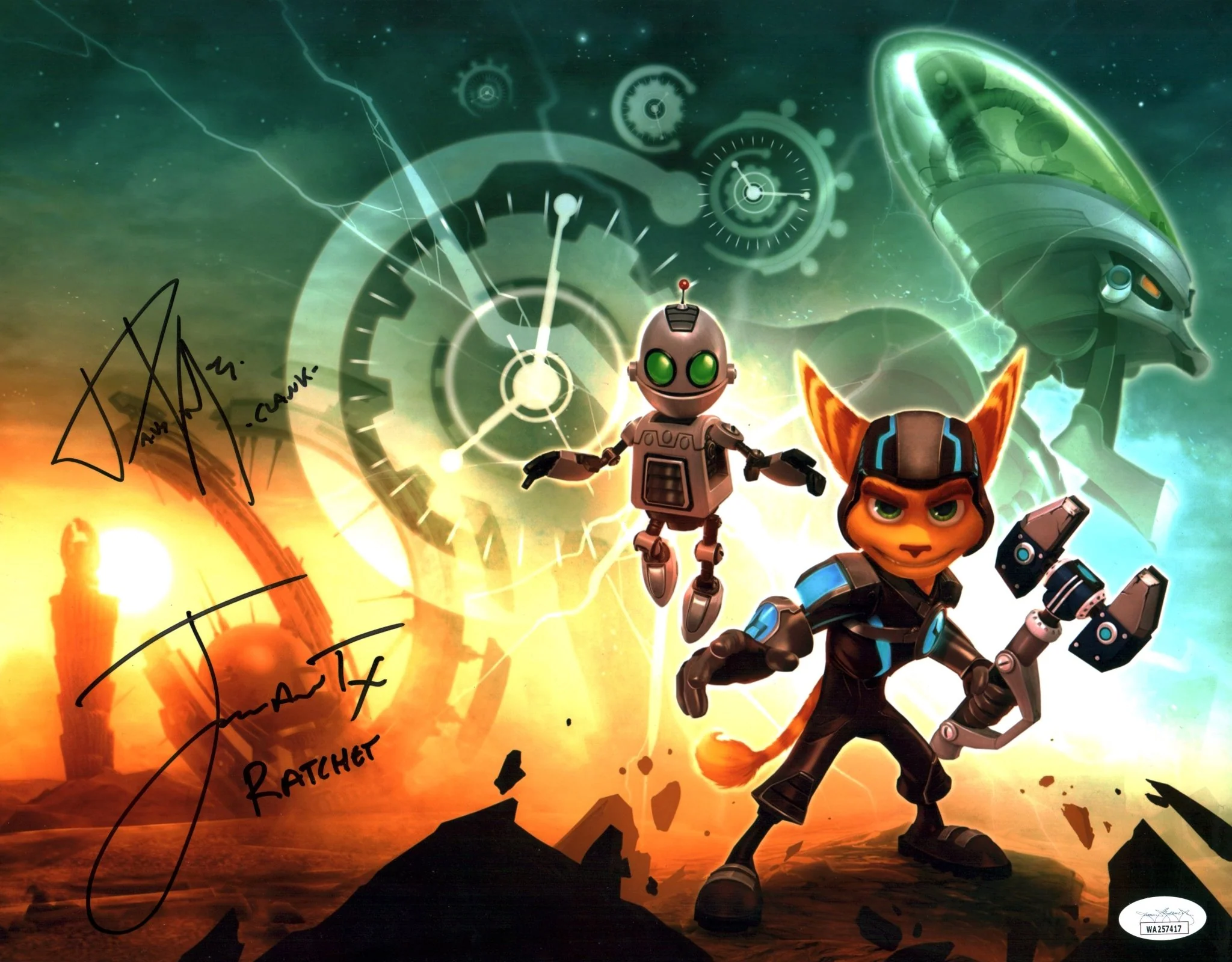 Ratchet & Clank 11x14 Mini Poster Cast x2 Signed Kaye Taylor JSA Certified Autograph