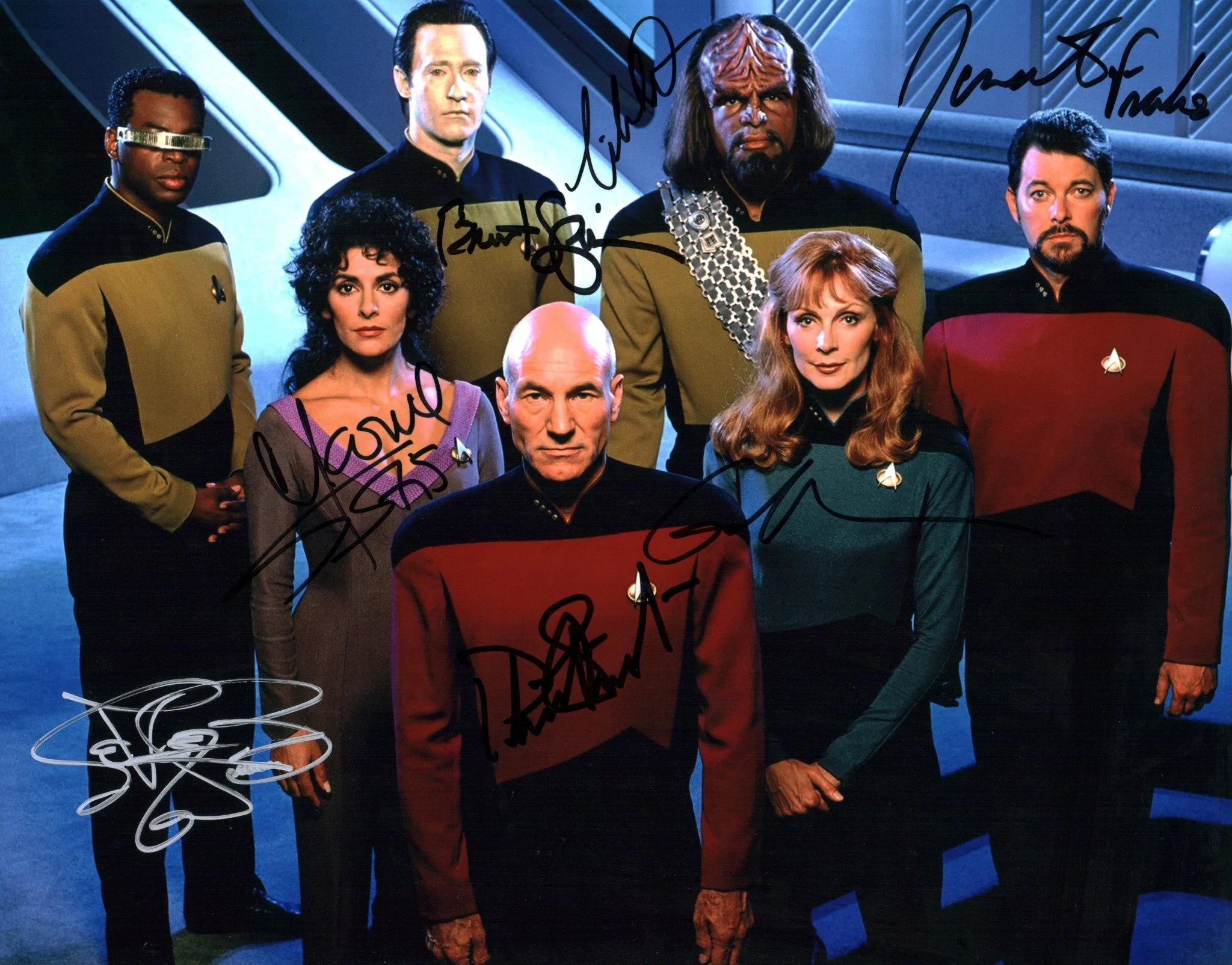 Star Trek: The Next Generation 11x14 Photo Poster Cast x7 Signed Burton Dorn Frakes McFadden Sirtis Spiner Stewart JSA Certified Autograph - Image 6