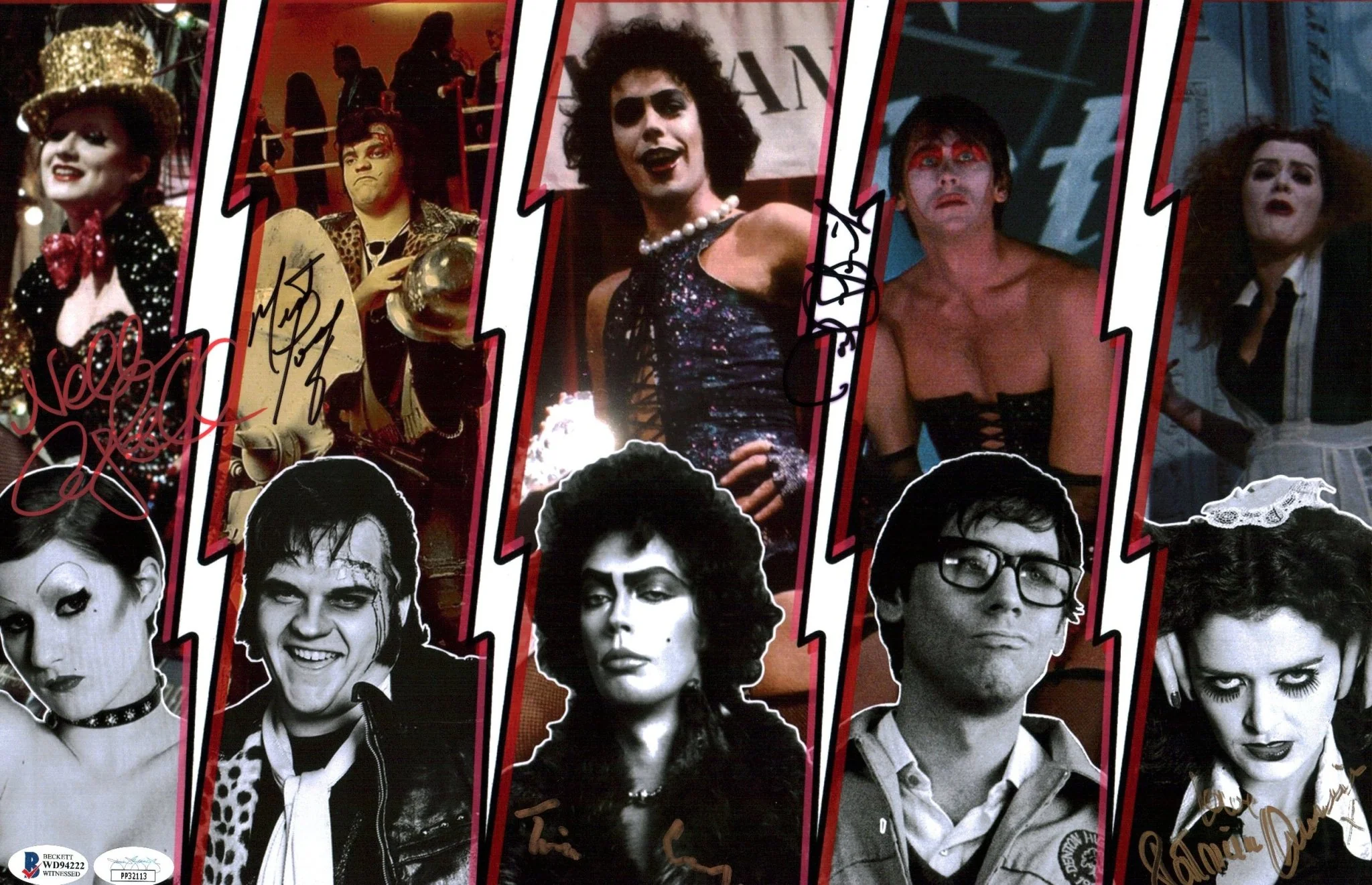 The Rocky Horror Picture Show 11x17 Photo Poster Cast x5 Signed  Bostwick, Campbell, Curry, Quinn, Meatloaf JSA Beckett Certified Autograph