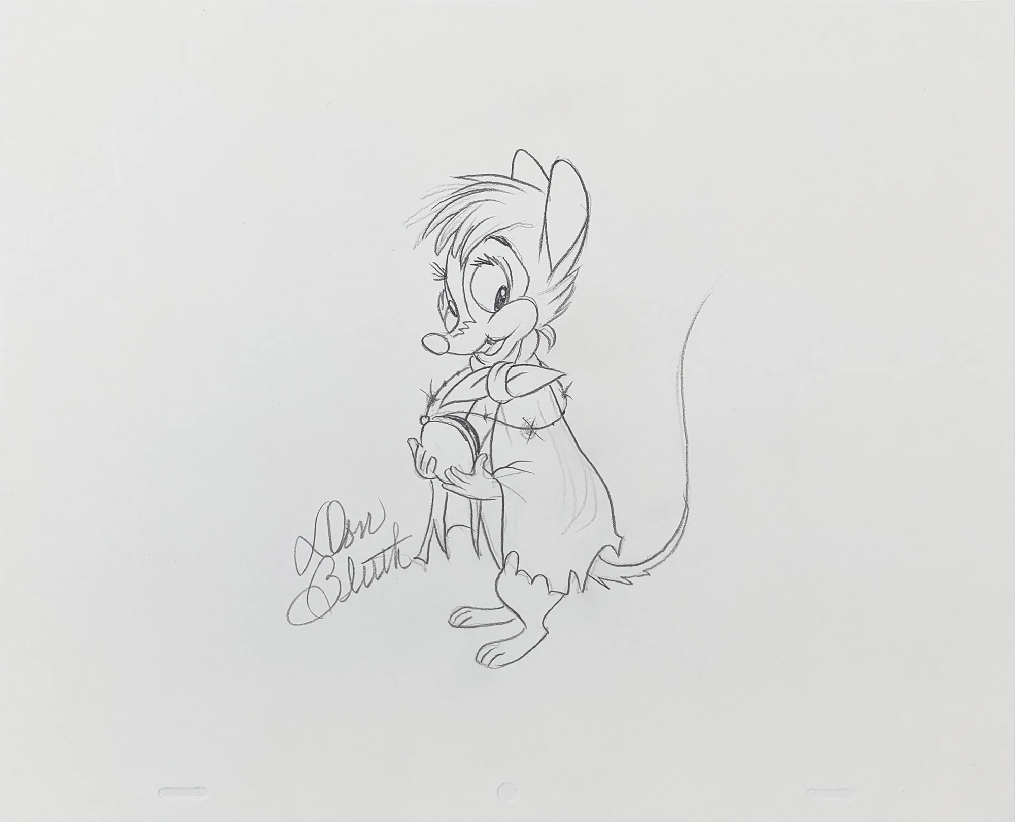 Don Bluth The Secret of NIMH 12.5x10.5 Signed Animation Sketch JSA LOA Certified Autograph