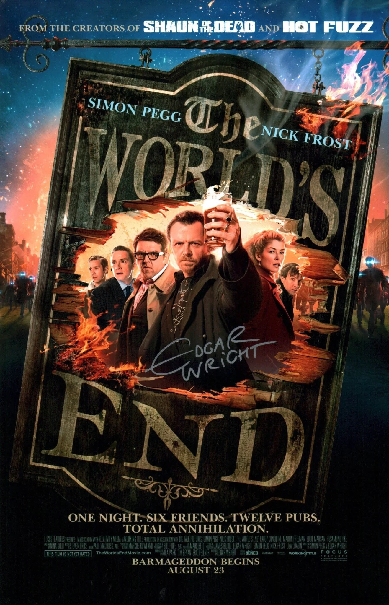 Edgar Wright The World's End 11x17 Photo Poster JSA Certified Autograph