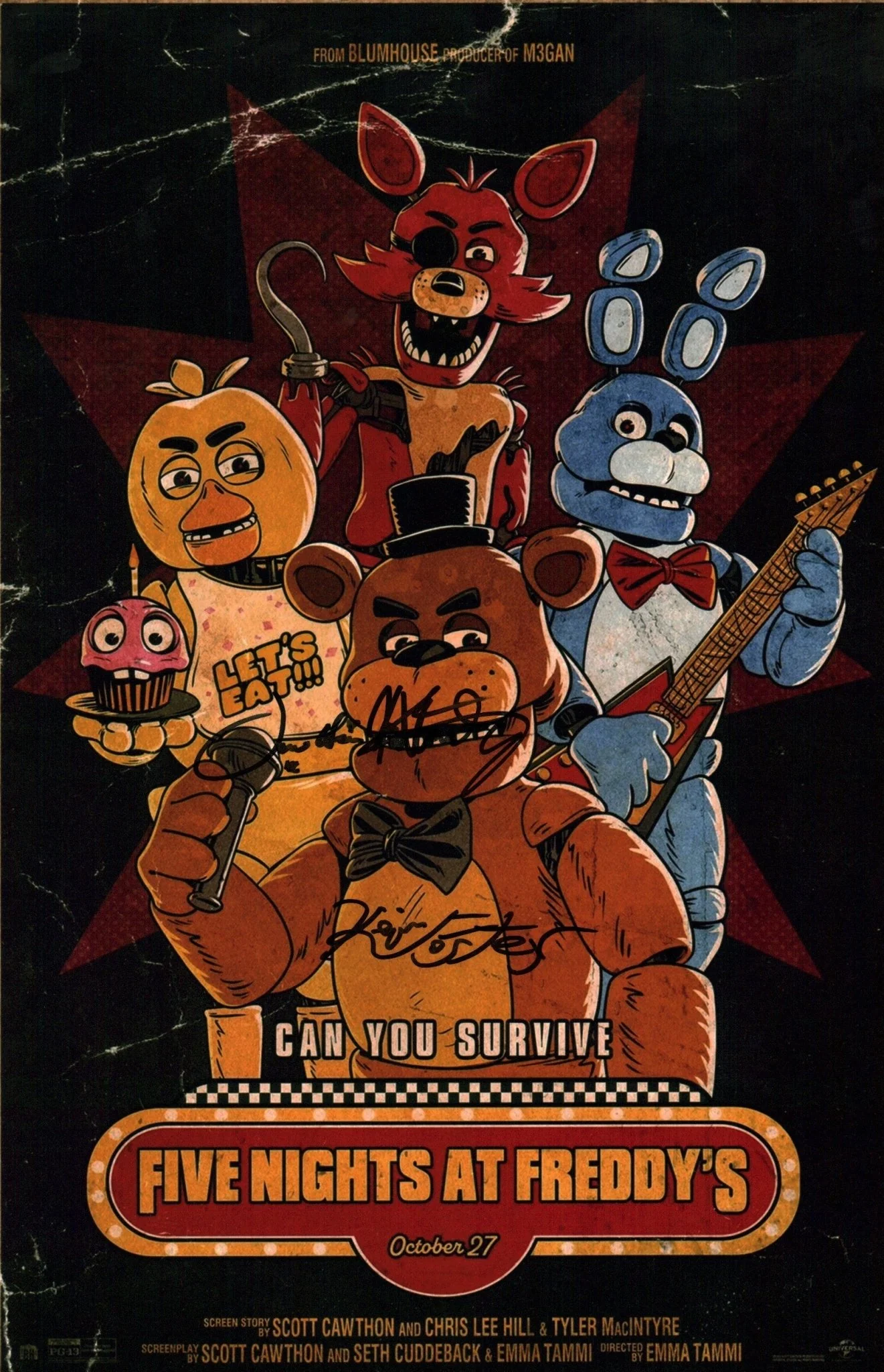 Five Nights at Freddy's 11x17 Photo Poster Cast x3 Signed Foster, Weiss, Sterling Signed JSA Certified Autograph