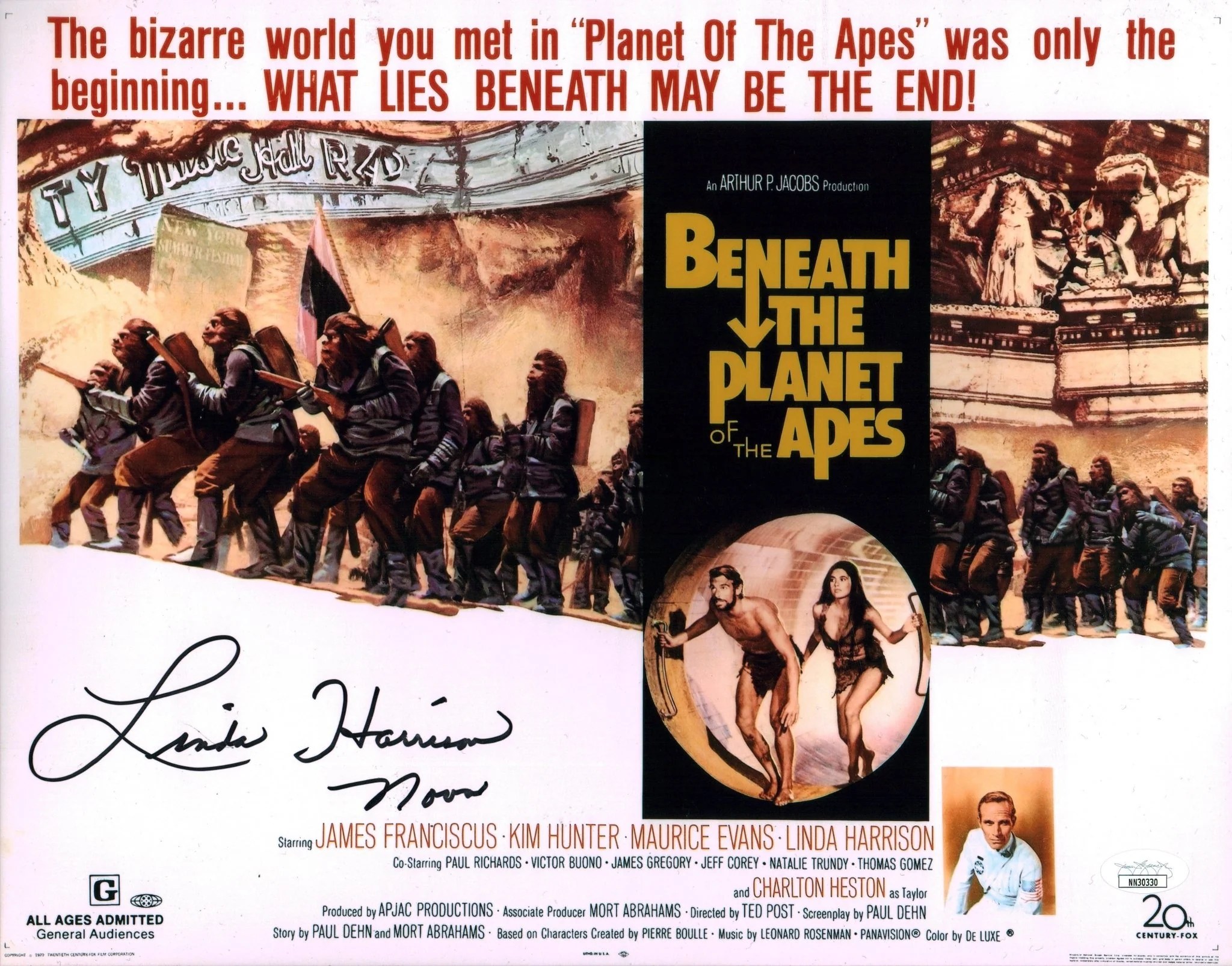 Linda Harrison Beneath The Planet of the Apes 11x14 Signed Photo Poster JSA Certified Autograph