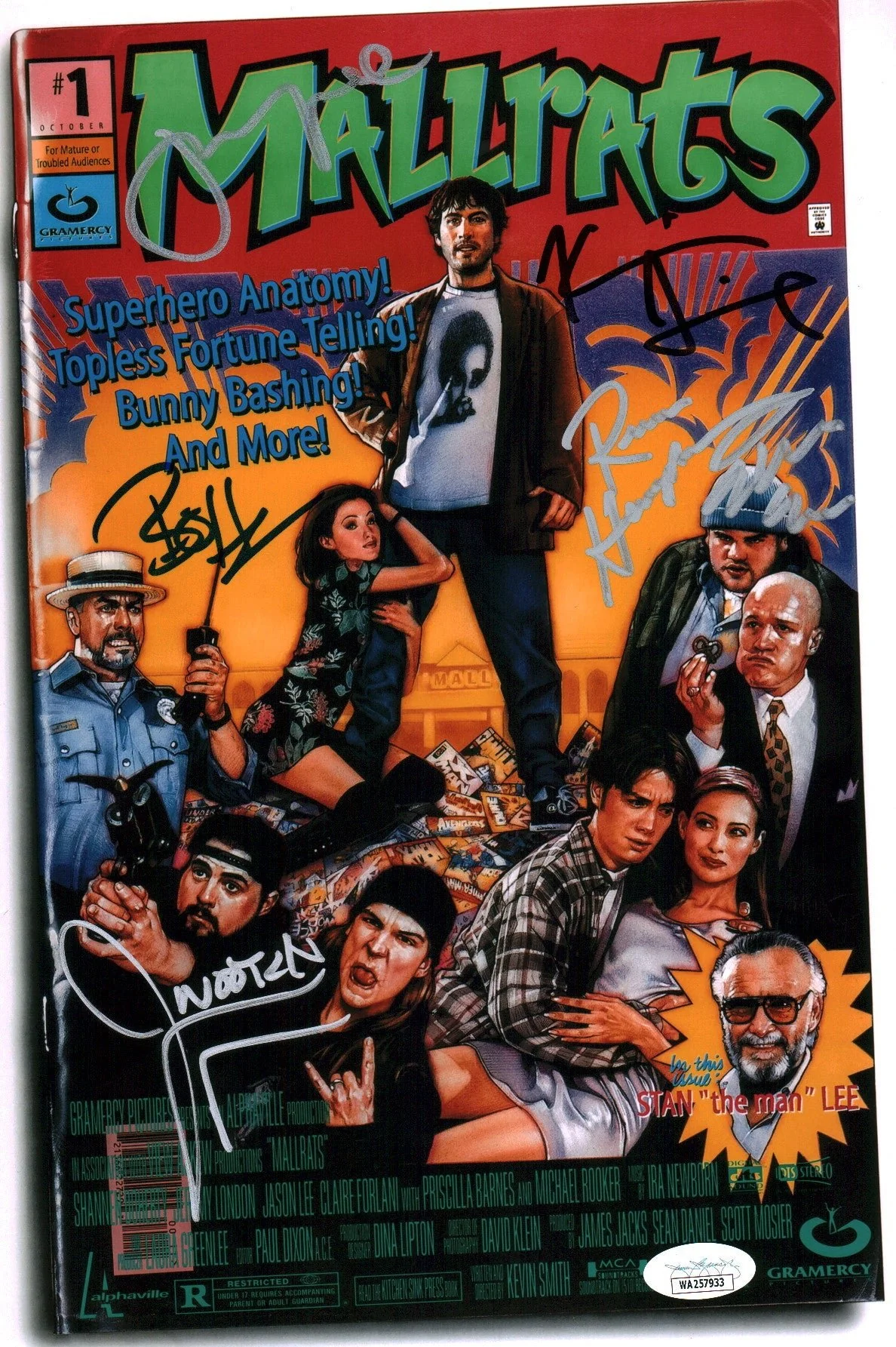 Mallrats 8x12 Signed Photo Cast x6  Lee, Mewes, O'Halloran, Smith, Humphries, Suplee JSA Certified Autograph