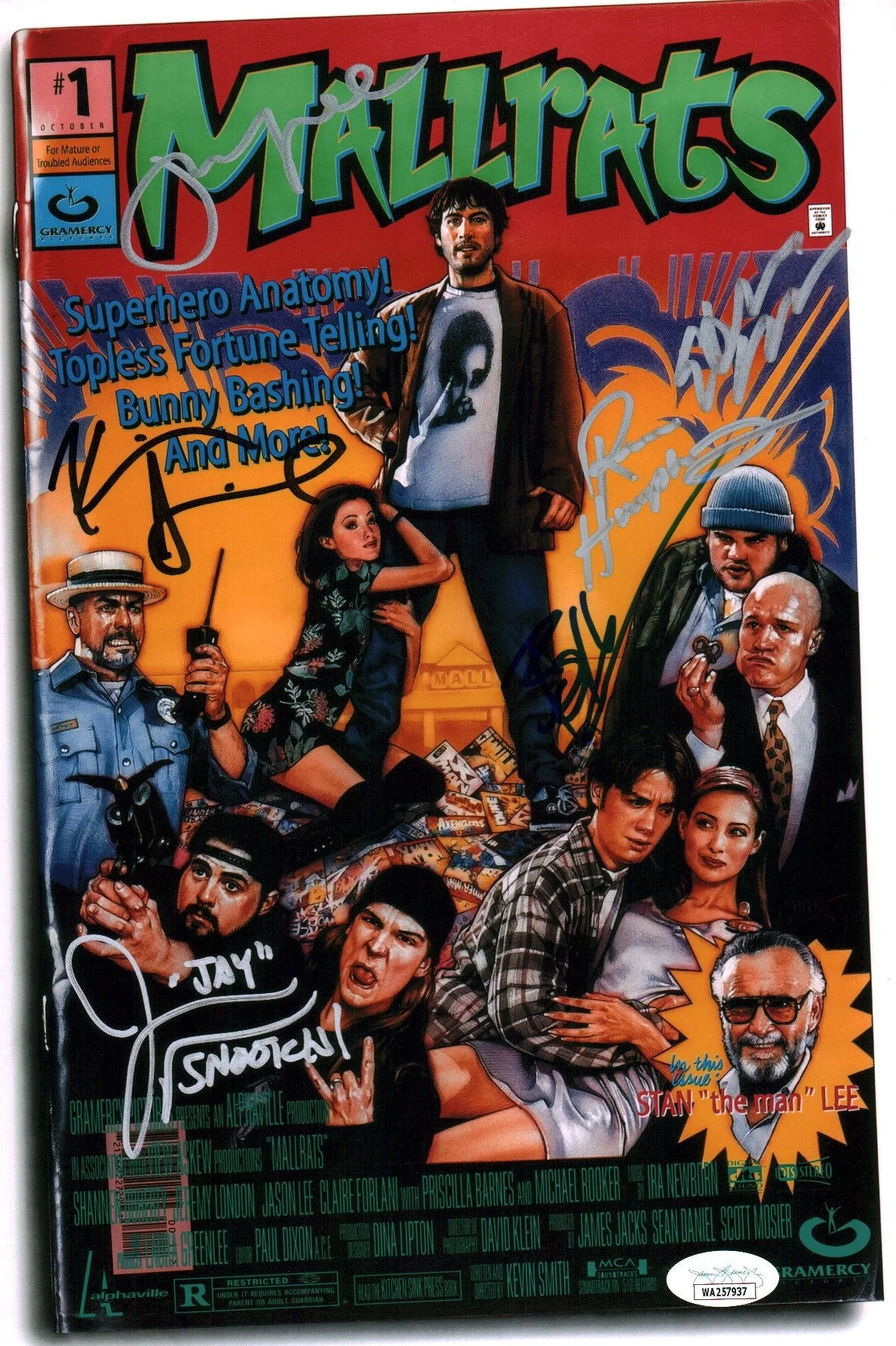 Mallrats 8x12 Signed Photo Cast x6  Lee, Mewes, O'Halloran, Smith, Humphries, Suplee JSA Certified Autograph - Image 2