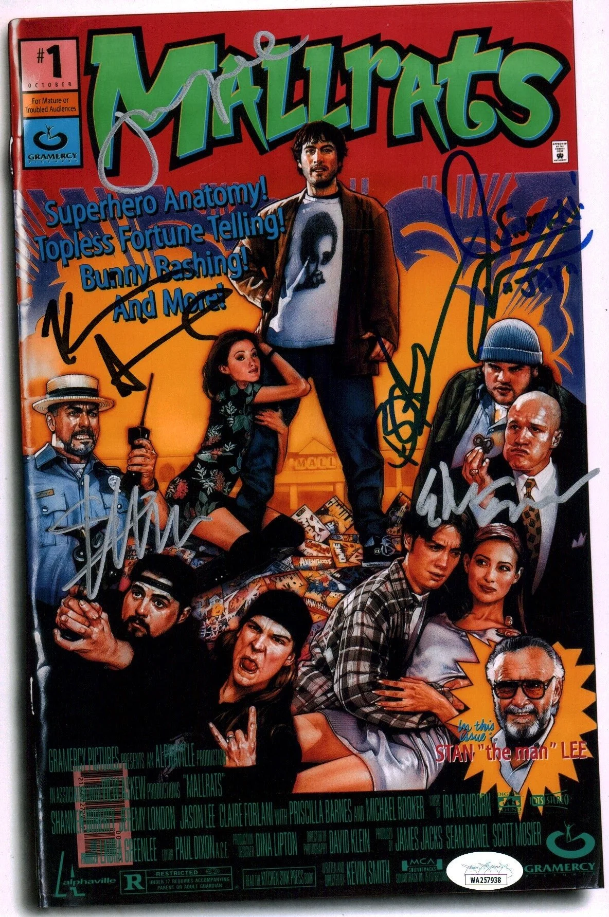 Mallrats 8x12 Signed Cast Photo x6 Smith, Mewes, O'Halloran, Lee, Suplee ,Thorsen Certified JSA Autograph