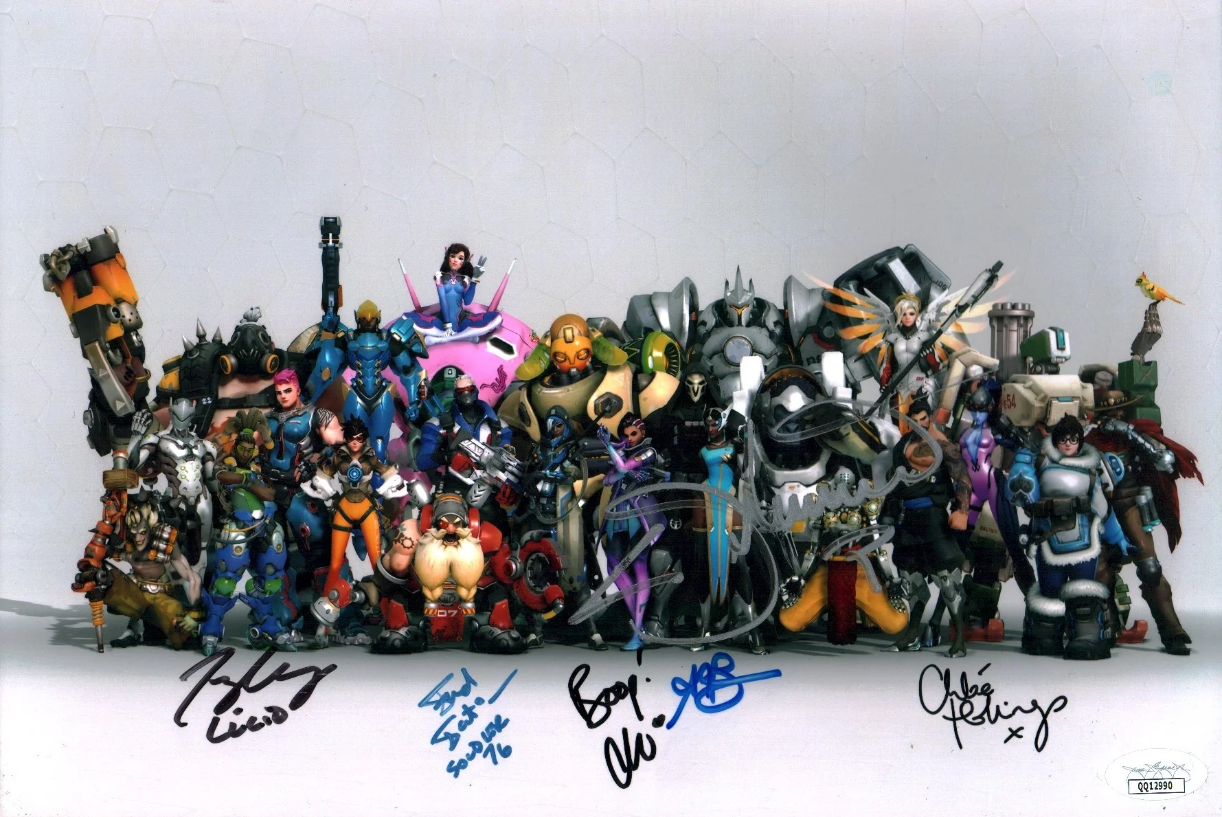 Overwatch 8x12 Photo Cast x6 Signed Autograph Hollings, Cruz, Tatasciore, Ravassa, Silverstein, Bhimani JSA Certified Autograph