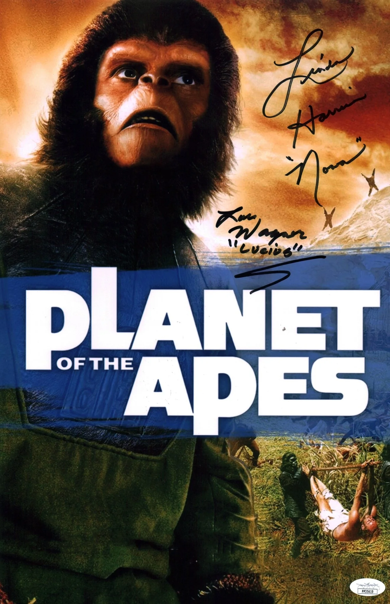 Planet of the Apes 11x17 Photo Poster Cast x2 Signed Harrison Wagner JSA Certified Autograph