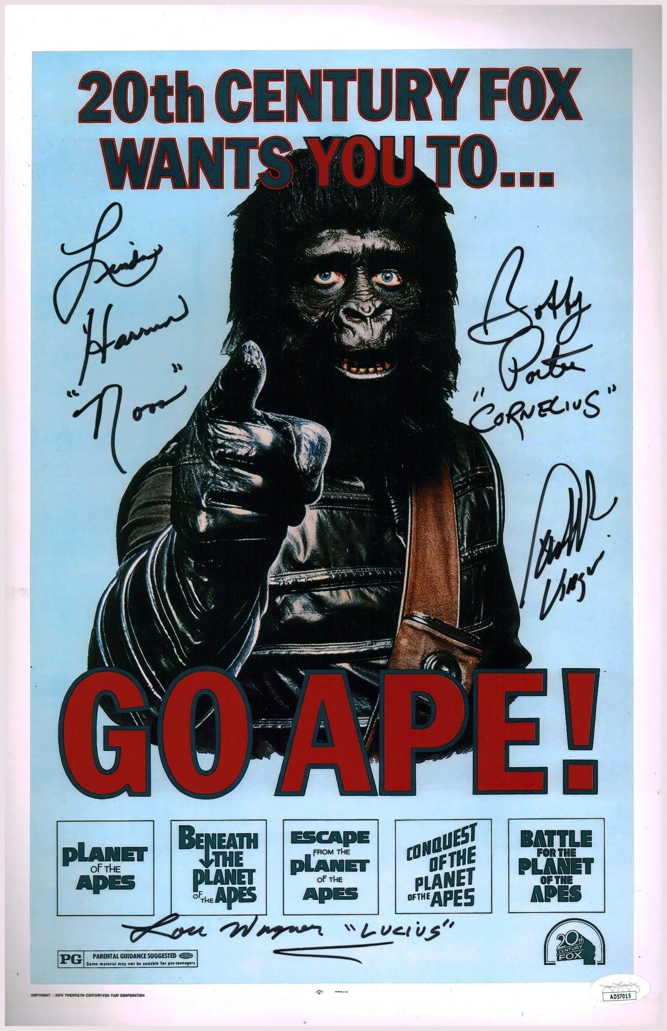 Planet of the Apes 11x17 Photo Poster Cast x4 Signed Harrison, Porter, Wagner, Williams JSA Certified Autograph