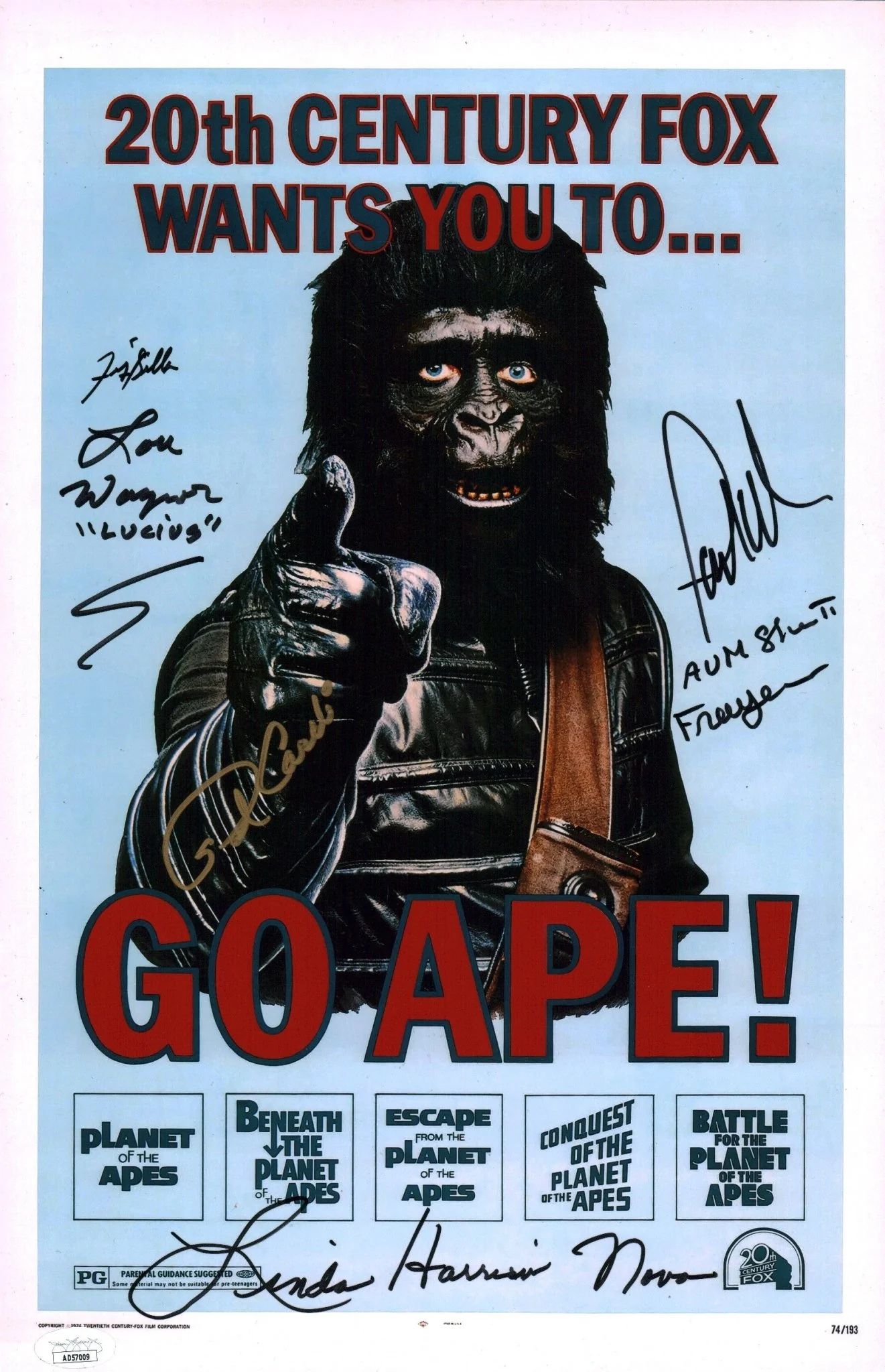 Planet of the Apes 11x17 Signed Photo Poster Cast x6 Harrison, Cardi, Silla, Wagner, Williams, Nuyen JSA Certified Autograph