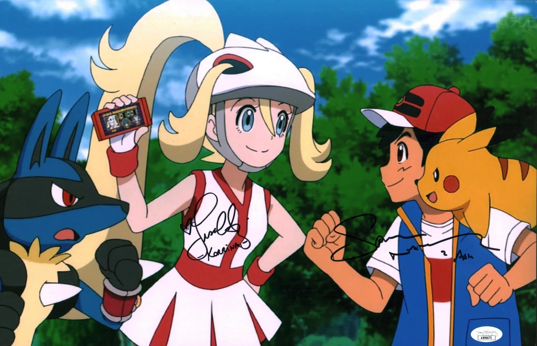 Pokemon 11x17 Photo Poster Cast x2 Signed Sarah Natochenny, Lisa Ortiz JSA Certified Autograph