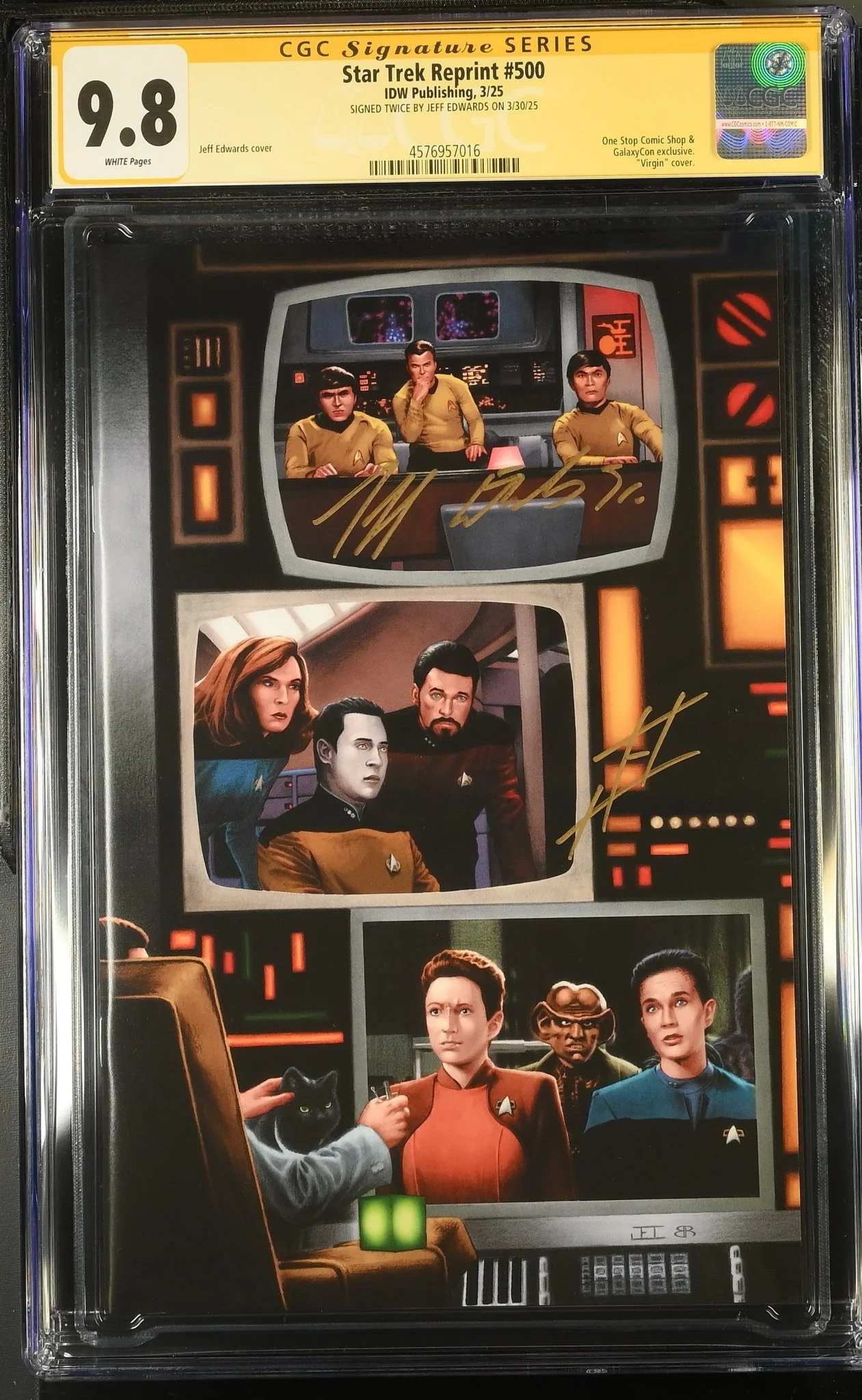 STAR TREK #500 "GARY SEVEN WATCHES" GALAXYCON VARIANT (COLOR) CGC SS 9.8 Signed by: Jeff Edwards - Image 9