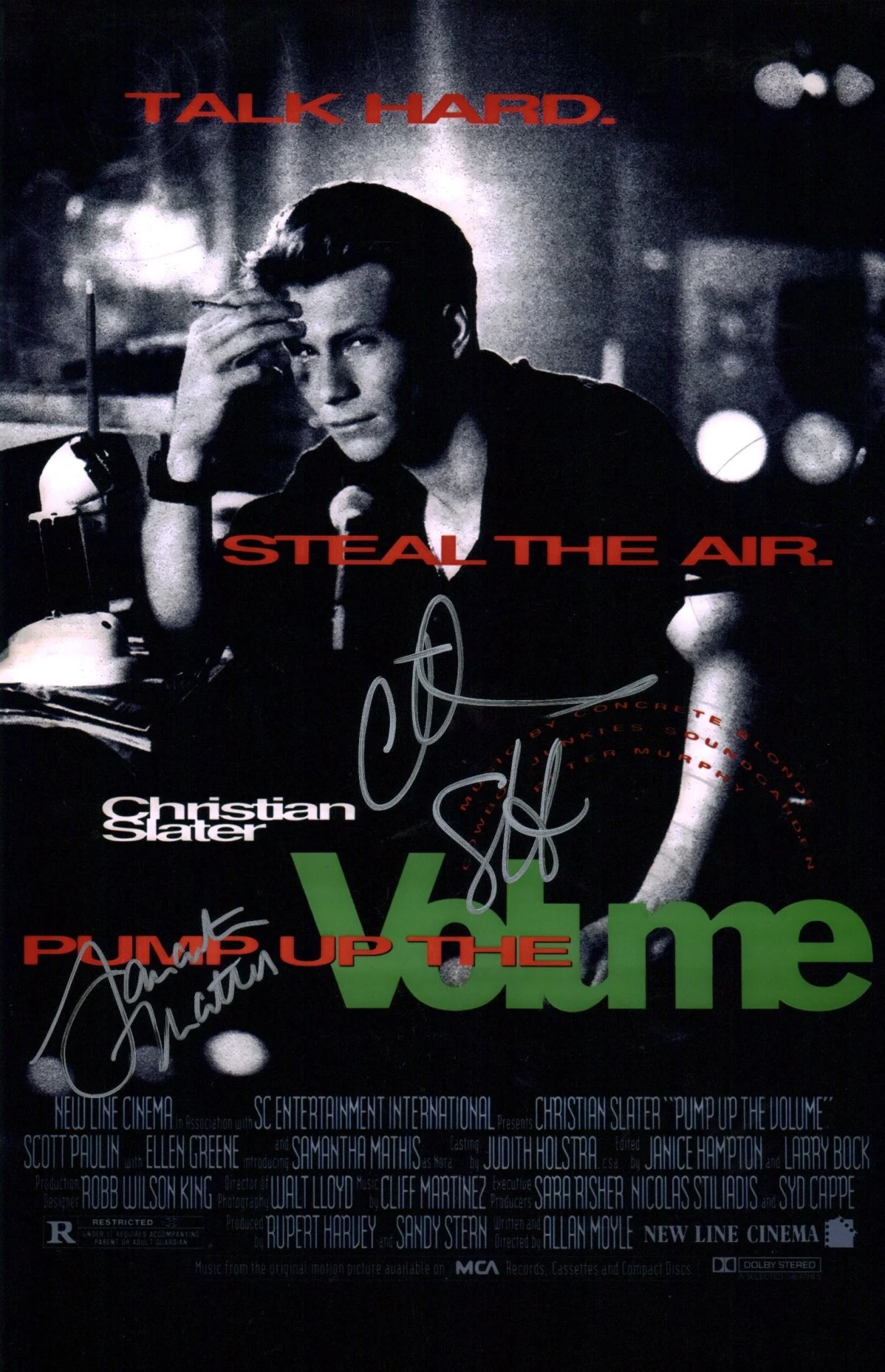 Pump Up The Volume 11x17 Signed Photo Poster Cast x2 Slater Mathis JSA Certified Autograph