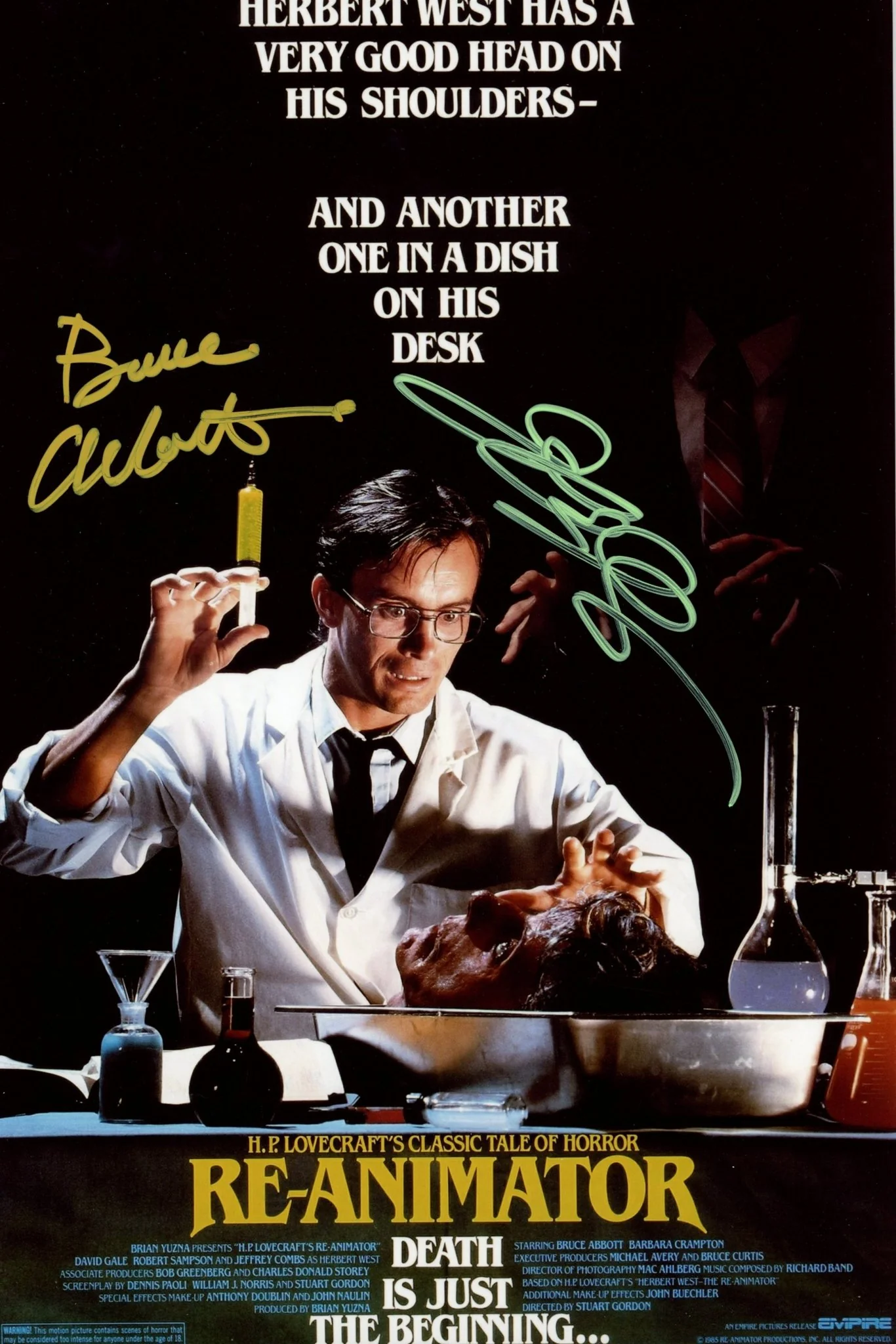 Re-Animator 8x12 Signed Jeffery Combs, Bruce Abbott Photo JSA Certified Autograph