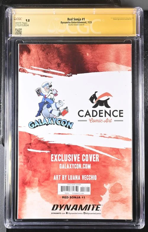 Red Sonja #1 Cover B Galaxycon Exclusive Virgin Variant Dynamite Entertrainment CGC Signature Series 9.8 Signed Luana Vecchio - Image 3
