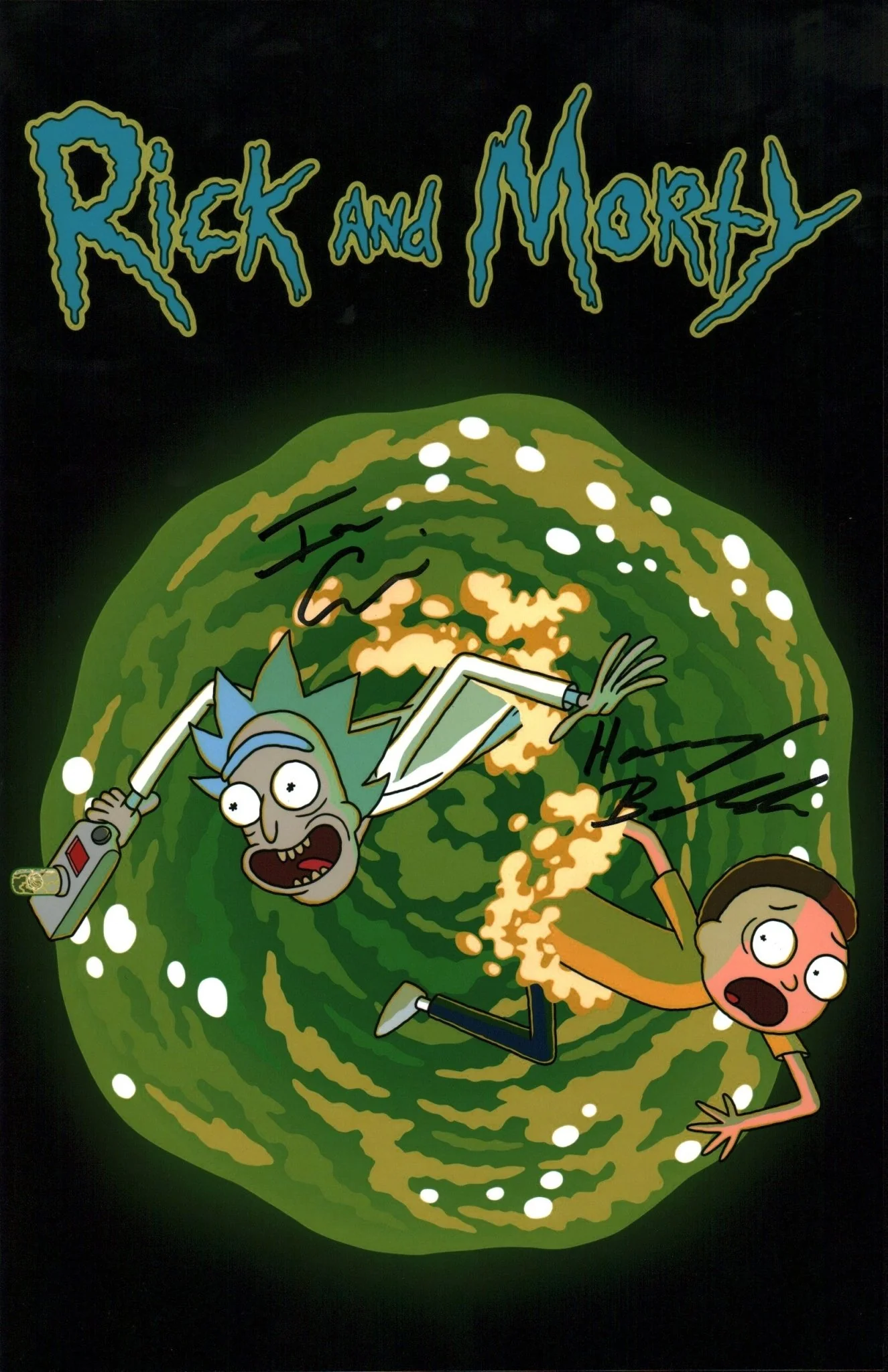 Rick and Morty 11x17 Photo Poster Signed Cardoni, Belden JSA Certified Autograph