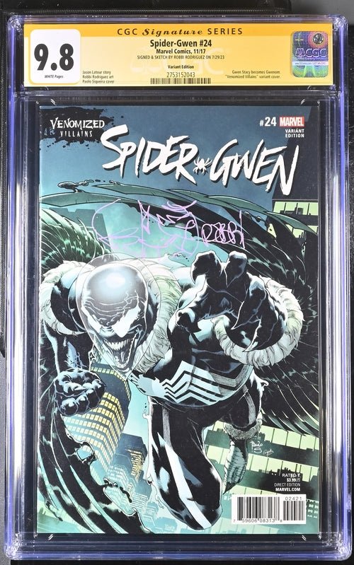 Spider-Gwen #24 Venomized Villains Variant Marvel Comics CGC Signature Series 9.8 Signed & Sketch Robbi Rodriguez - Image 4