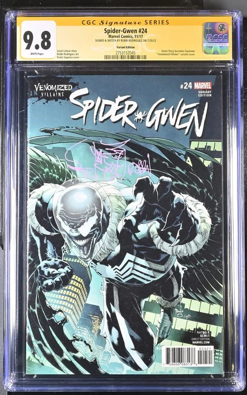Spider-Gwen #24 Venomized Villains Variant Marvel Comics CGC Signature Series 9.8 Signed & Sketch Robbi Rodriguez - Image 6