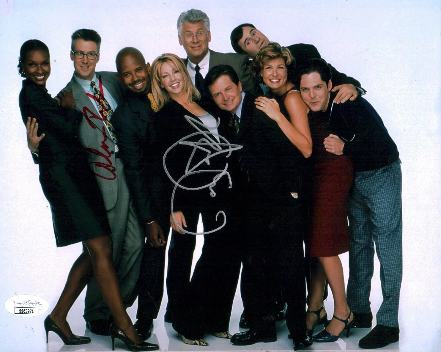 Spin City 8x10 Signed Cast x2 Photo Ruck Bostwick JSA Certified Autograph
