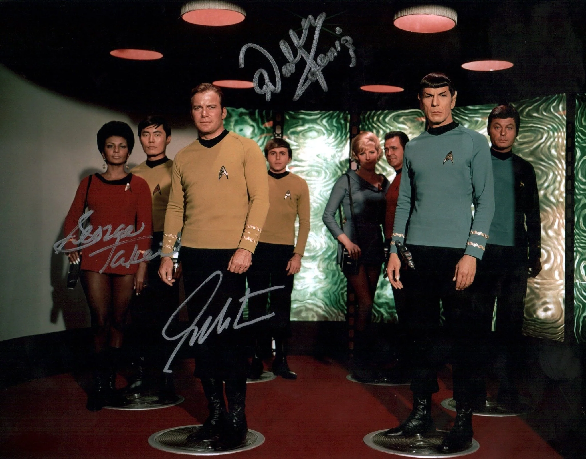 Star Trek 11x14 Mini Poster Cast x3 Signed Koenig Takei Shatner JSA Certified Autograph