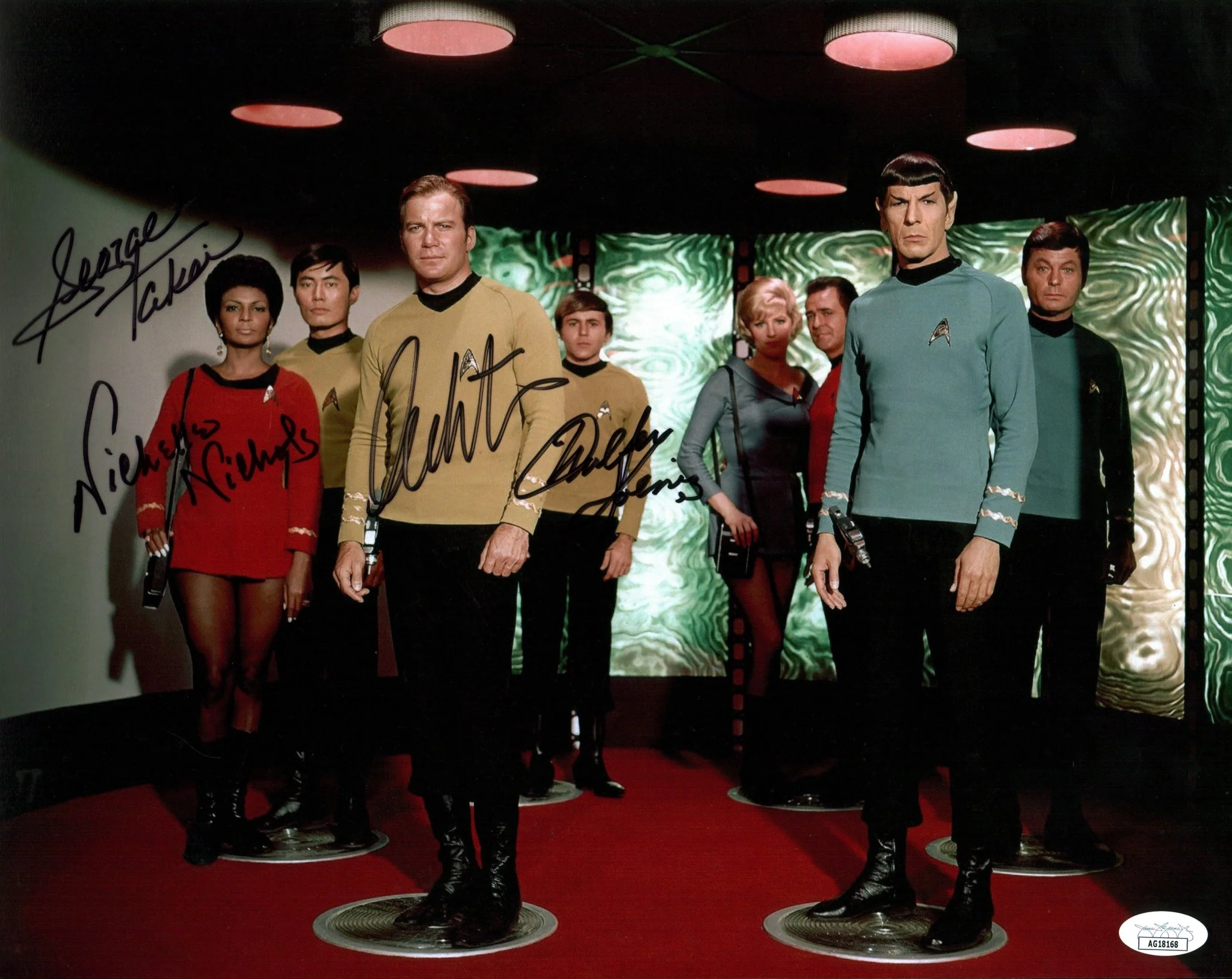 Star Trek 11x14 Mini Poster Cast x4 Signed Koenig Takei Shatner Nichols JSA Certified Autograph - Image 3