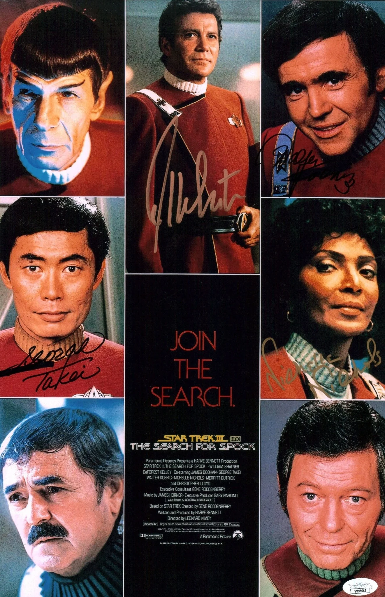 Star Trek III: The Search for Spock 11x17 Poster Cast x4 Signed Koenig Nichols Shatner Takei JSA Certified Autograph - Image 3