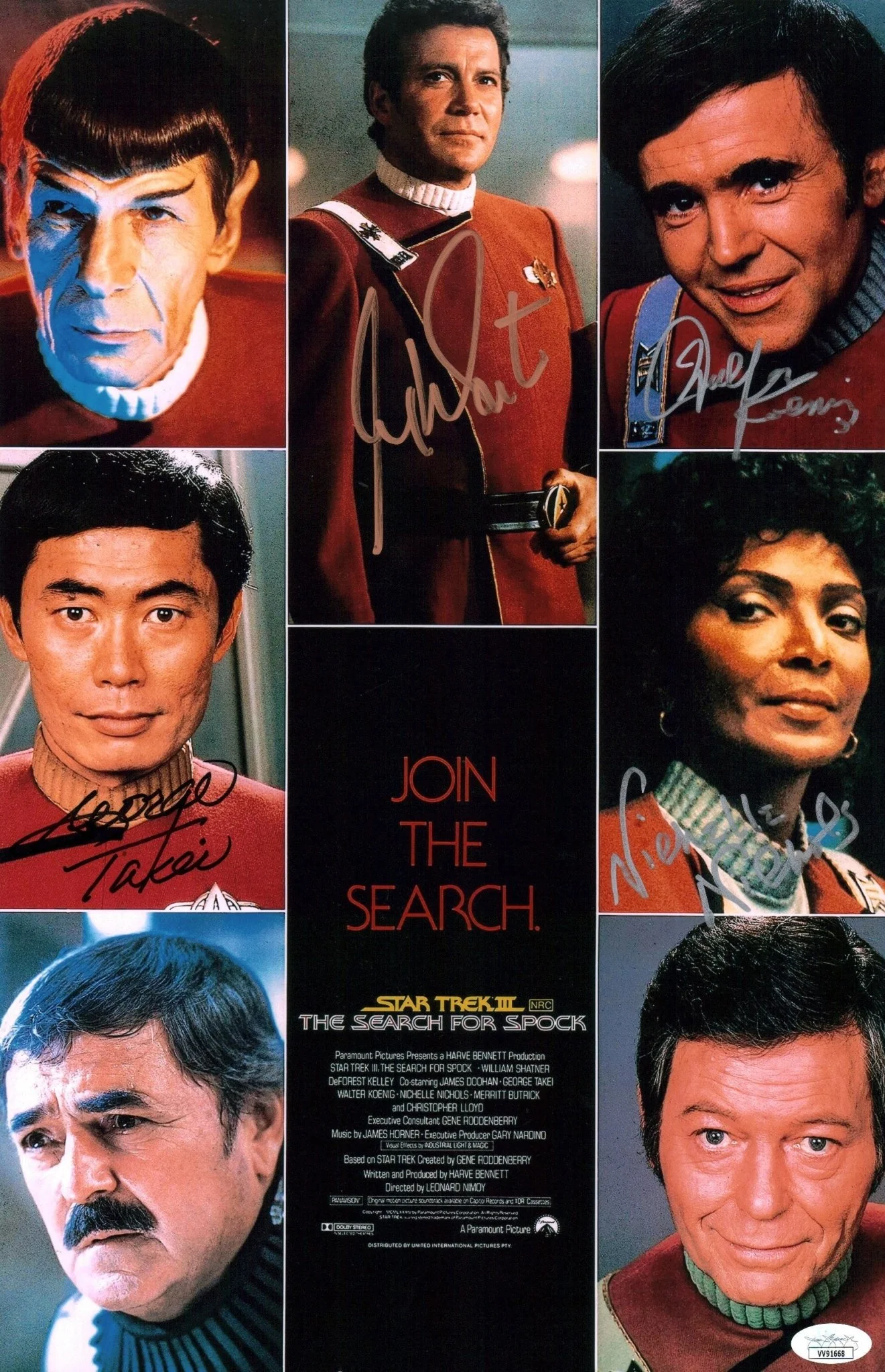 Star Trek III: The Search for Spock 11x17 Poster Cast x4 Signed Koenig Nichols Shatner Takei JSA Certified Autograph - Image 4
