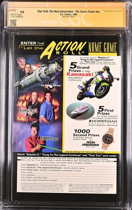 Star Trek: The Next Generation- The Series Finale #nn Newstand Edition DC Comics CGC Signature Series 9.0 Cast x9 Signed Dorn, Burton, Crosby, Delancie, Sirtis, Spiner, Frakes, McFadden, Wheaton - Image 3
