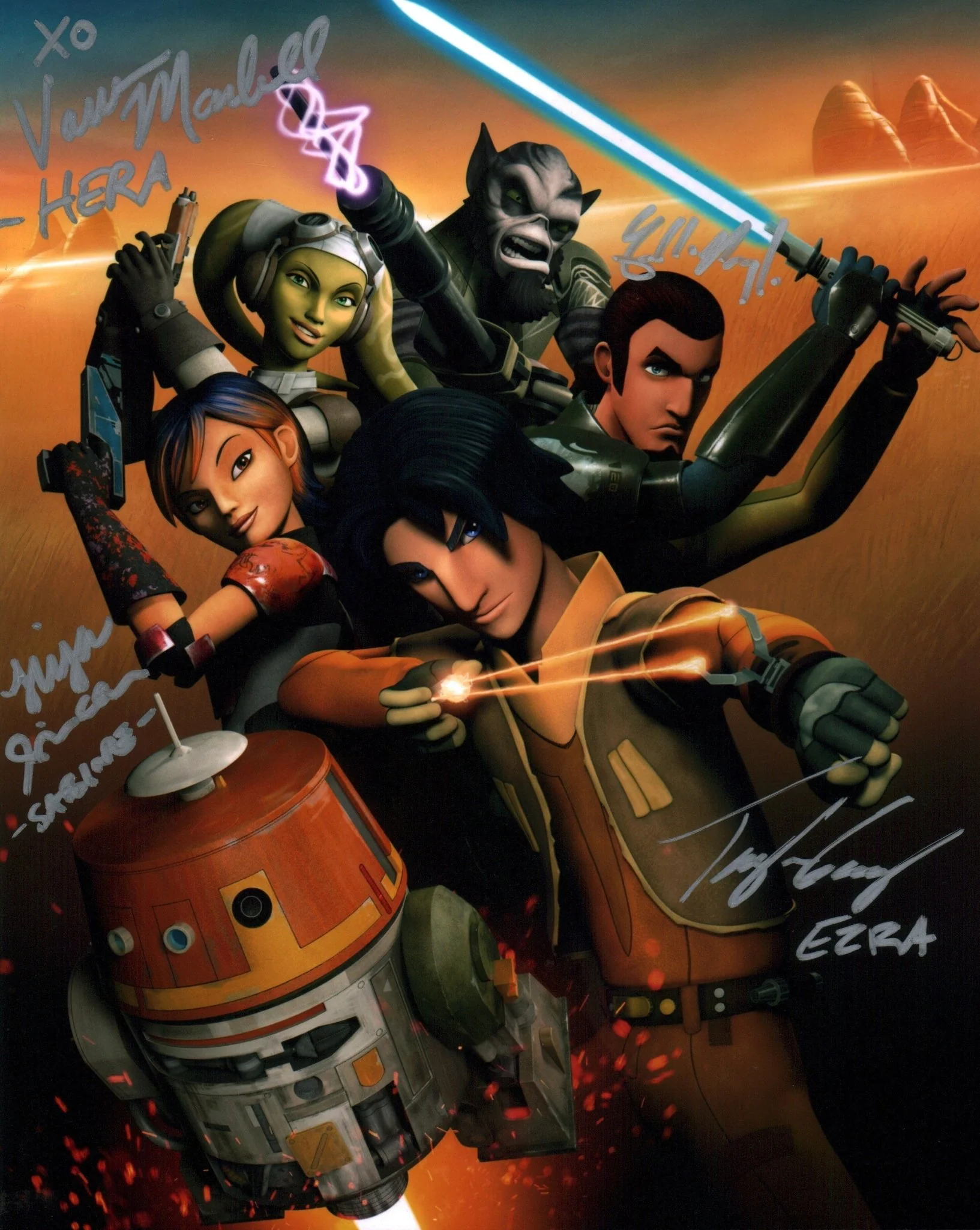 Star Wars Rebels 8x10 Photo Cast x4 Signed Sircar, Marshall, Gray, Prinze Jr. JSA Certified Autograph