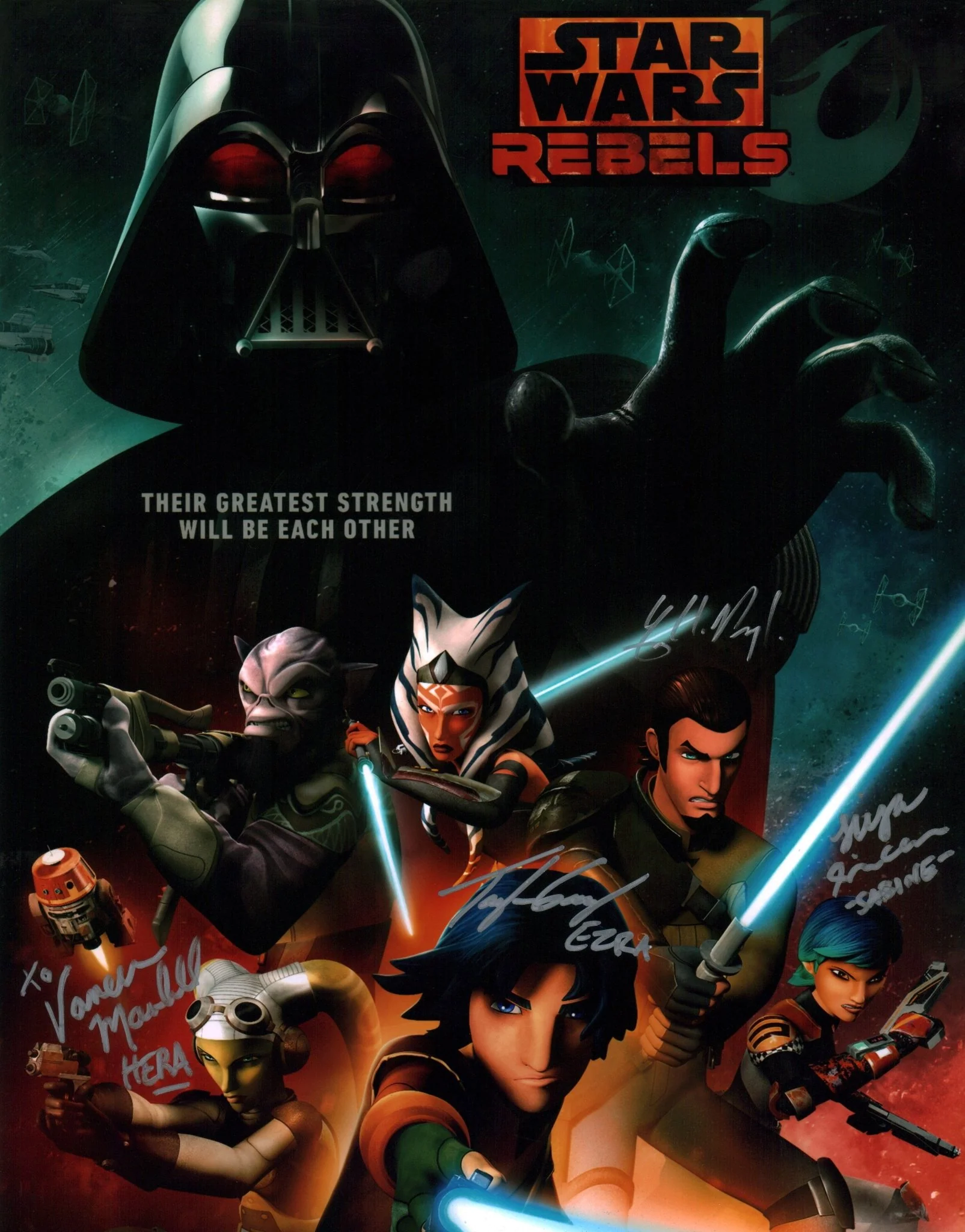 Star Wars Rebels 11x14 Photo Cast x4 Signed Sircar, Marshall, Gray, Prinze Jr. JSA Certified Autograp
