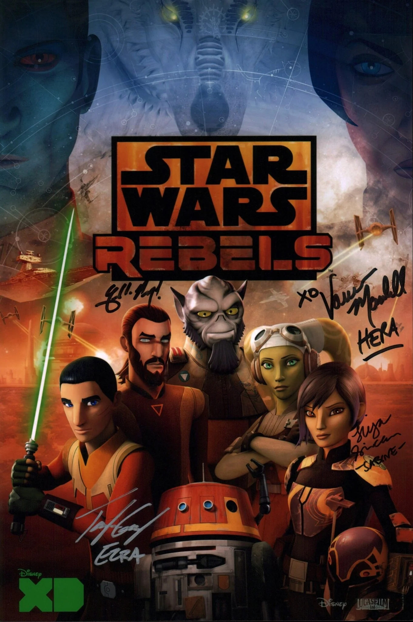 Star Wars Rebels 8x12 Photo Cast x4 Signed Sircar, Marshall, Gray, Prinze Jr. JSA Certified Autograph