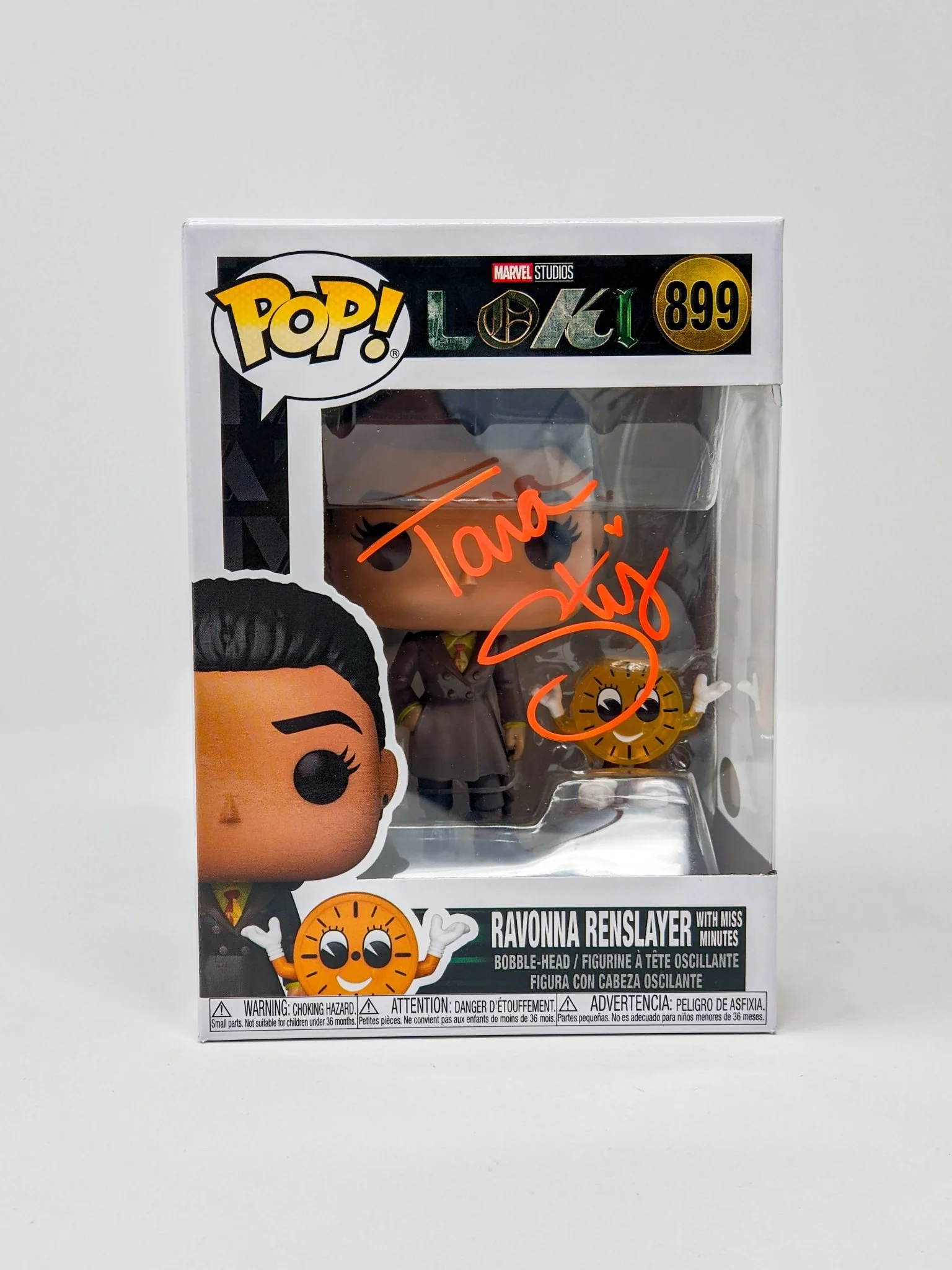 Tara Strong Marvel Loki Ravonna Renslayer with Miss Minutes #899 Signed Funko Pop JSA Certified Autograph - Image 3