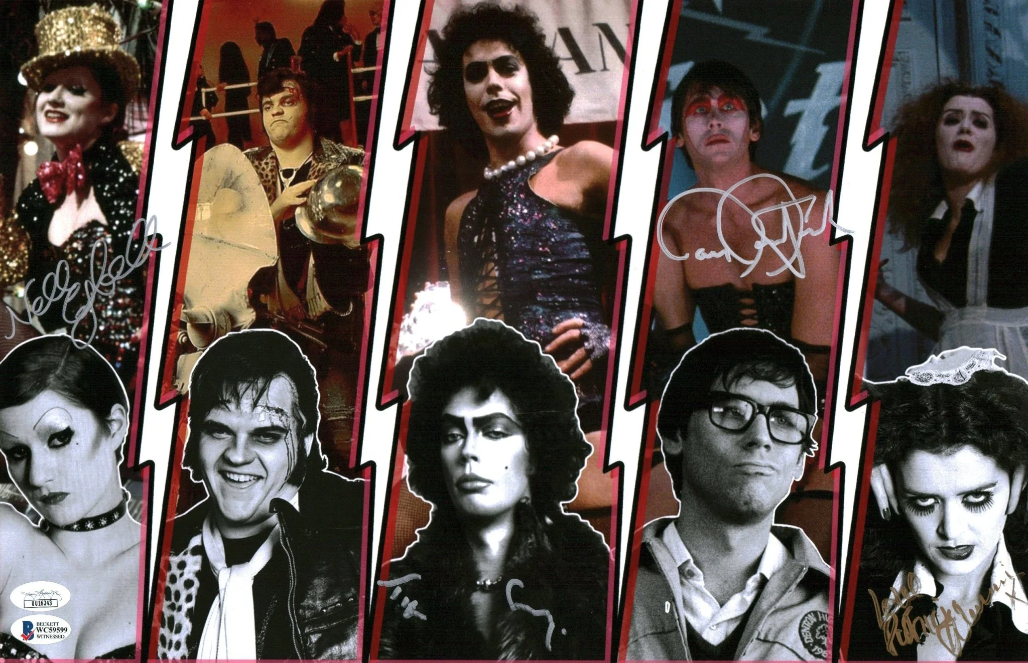 The Rocky Horror Picture Show 11x17 Photo Poster Cast x4 Signed Bostwick, Campbell, Curry, Quinn JSA Beckett Certified Autograph