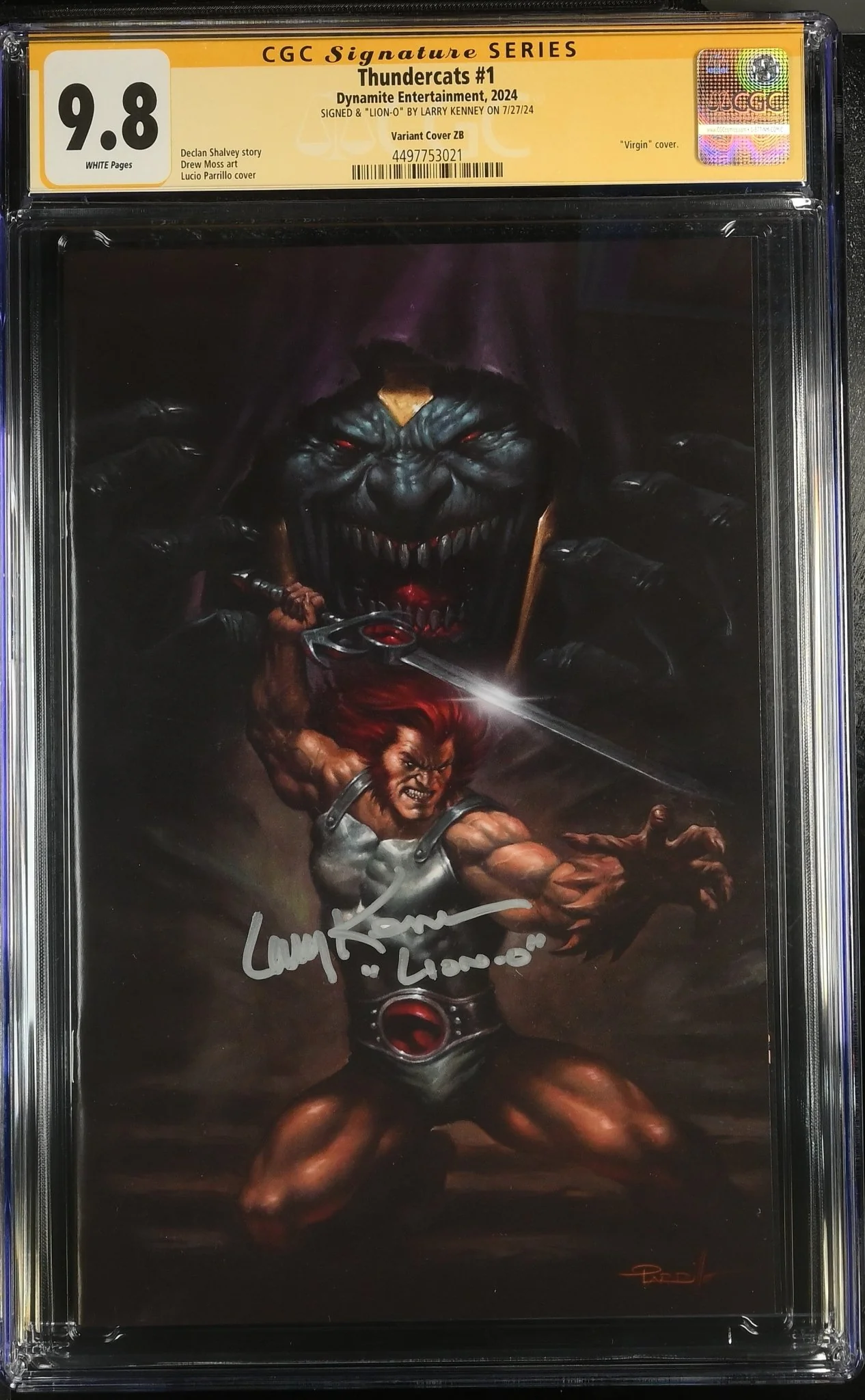 Thundercats #1 Cover ZB 1:200 Parrillo Virgin Variant Cover CGC Signature Series Grade 9.8 Signed By Larry Kenney